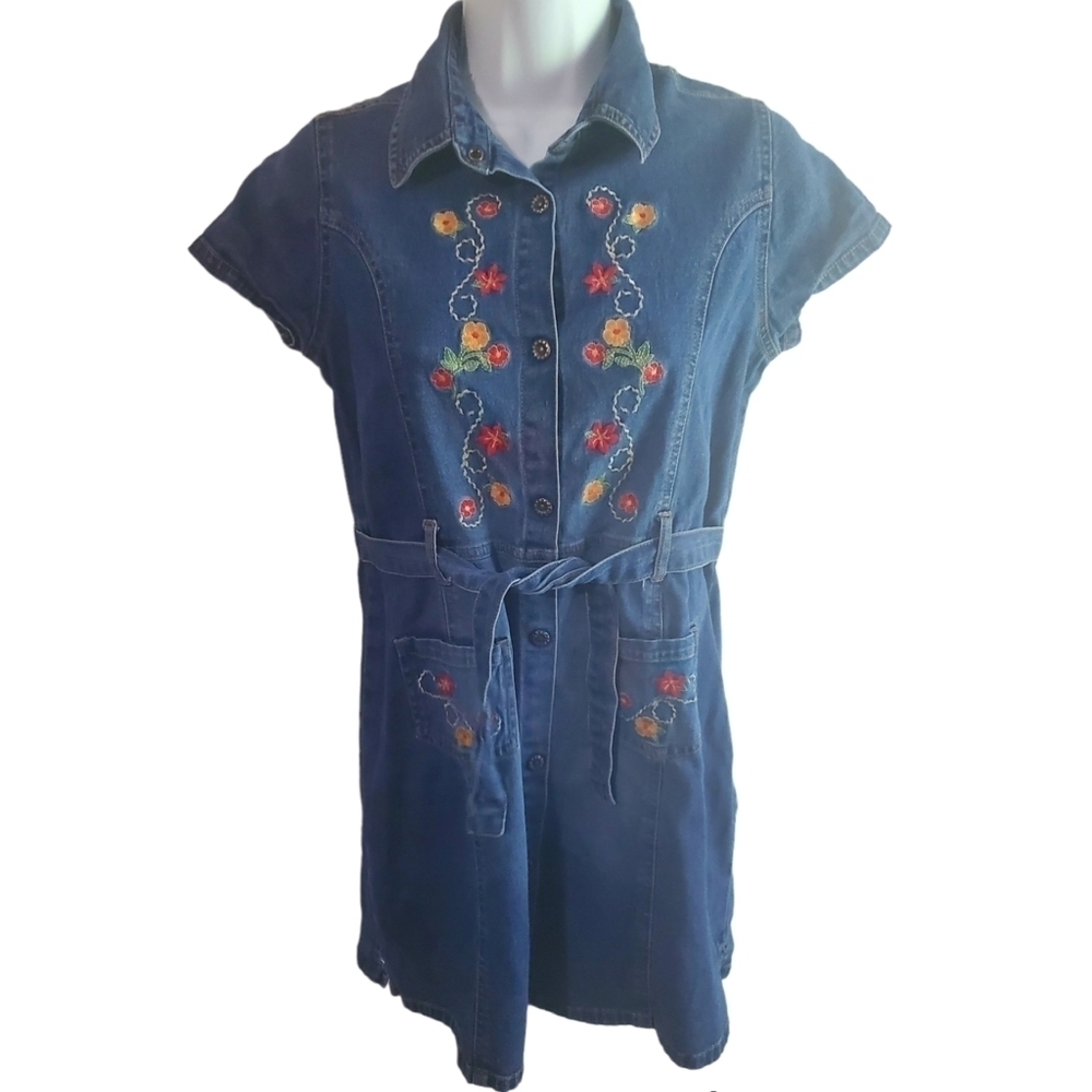 Youngland Floral Embroidered Denim Dress